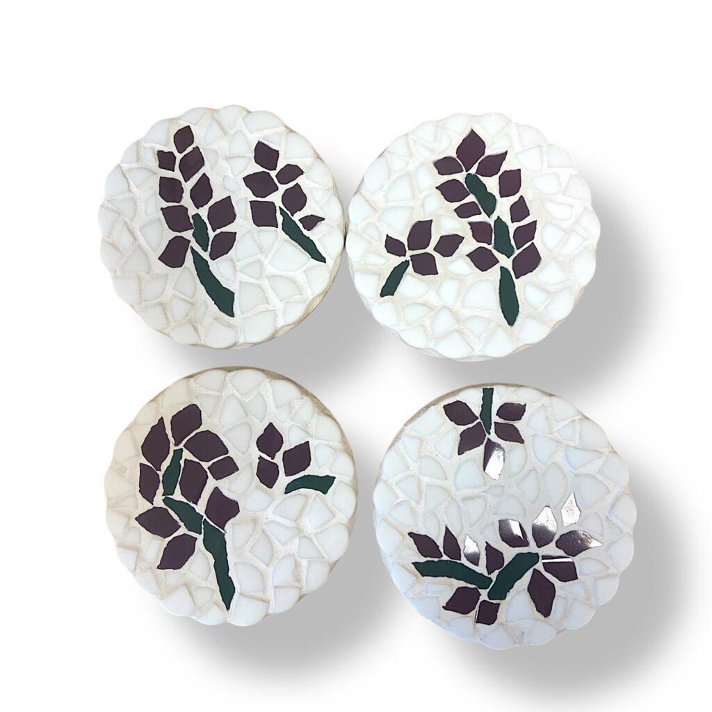 dessous de verre - lot 4 - blanc en mosaïque - fait main