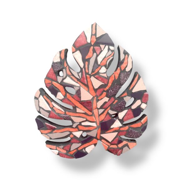 dessous de verre fait main en mosaïque - forme de feuille