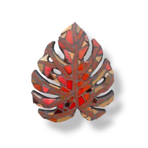 dessous de verre en forme de feuille - rouge - fait main en mosaïque