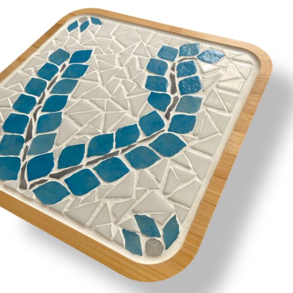 plat de service - fait main - mosaïque - bleu