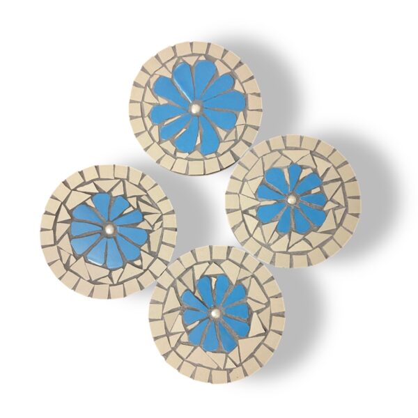 Dessous de verre - fait main en mosaïque - fleur bleu