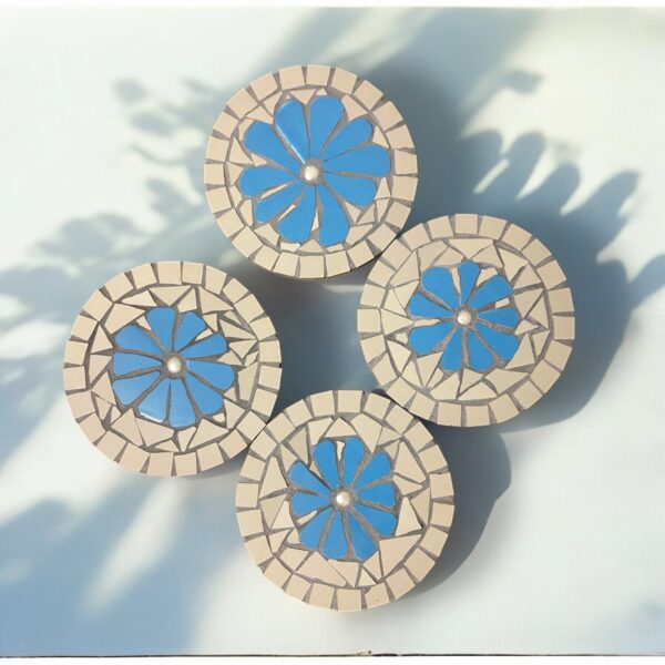 Dessous de verre - fait main en mosaïque - fleur bleu