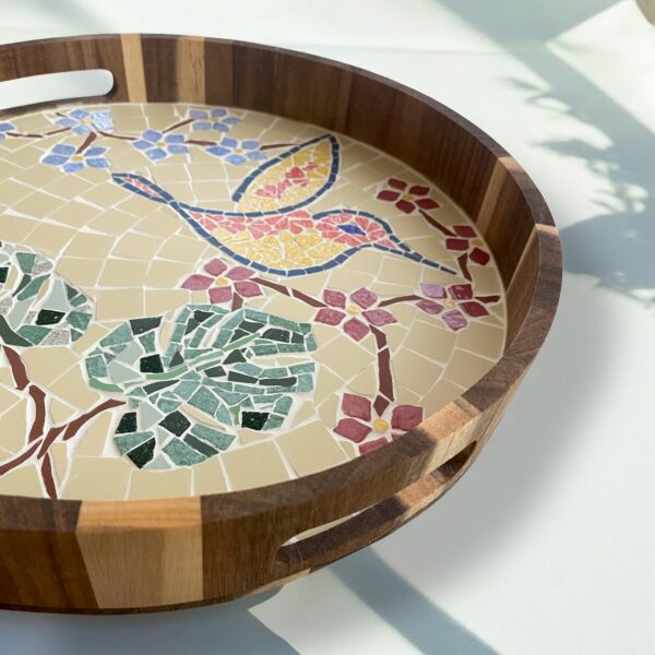 plateau bois fait main - mosaïque