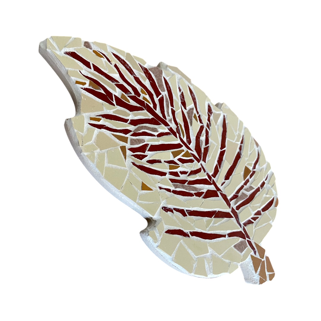 dessous de plat feuille automnale réalisée en mosaïque